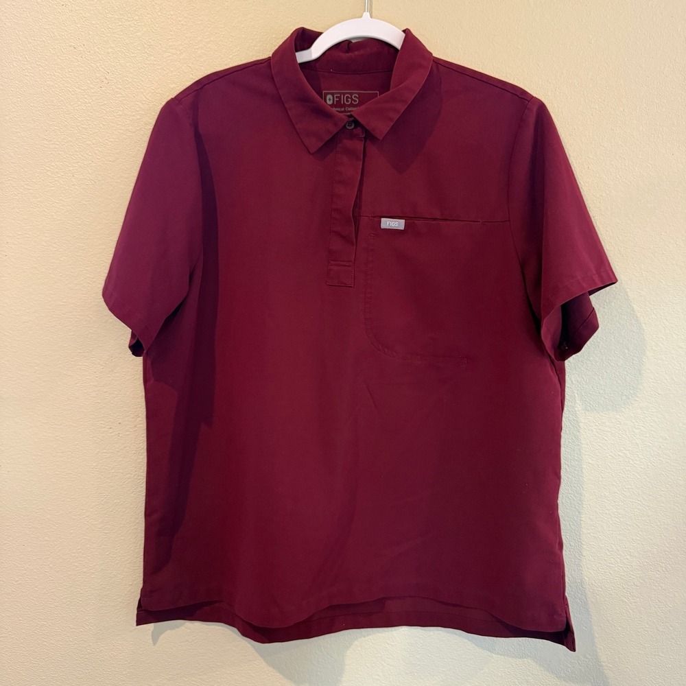 FIGS Technical Collection Mens XL Burgundy Maroon Polo Scrub Top W21SW1024
